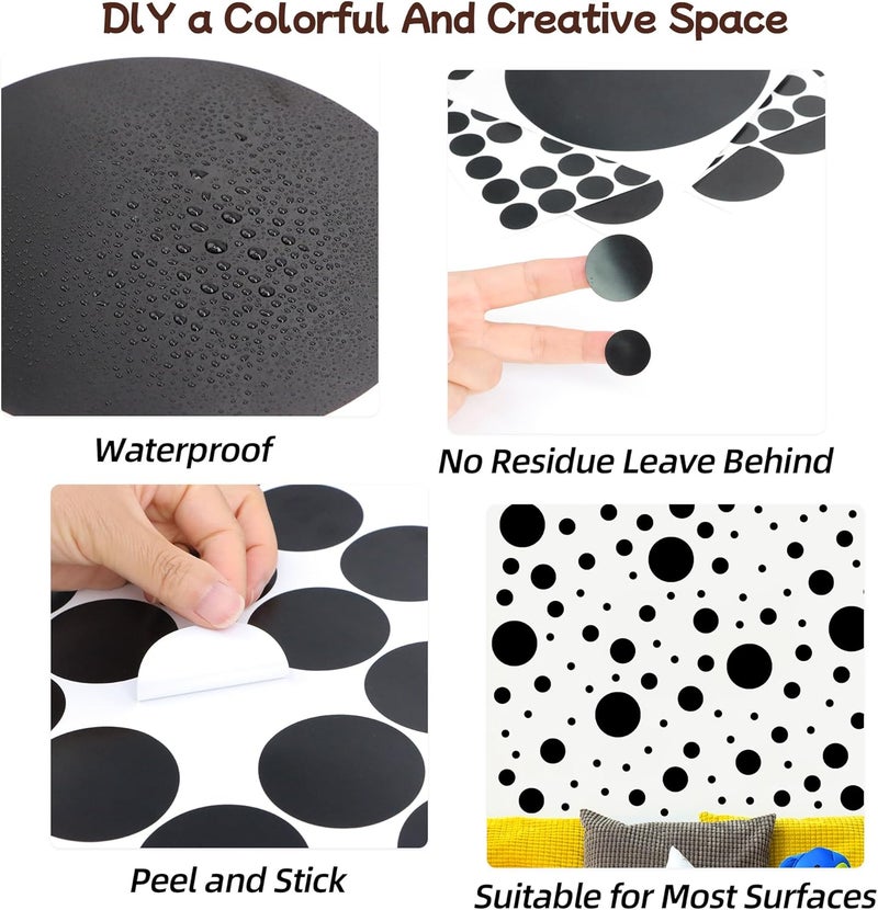 Sinekong 1240Pcs Polka Dot Wall Decals Black Wall Decal Peel and Stick Kids Decals Removable Round Circle Rainbow Stickers for Playroom Nursery Classroom Bedroom Decor(Black) - Image 3